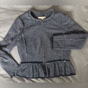 Rebecca Taylor blue and white Textured Distressed Jacket, size 8